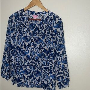 Lilly Pulitzer with Flaws Med  Blue and White Patterned Blouse